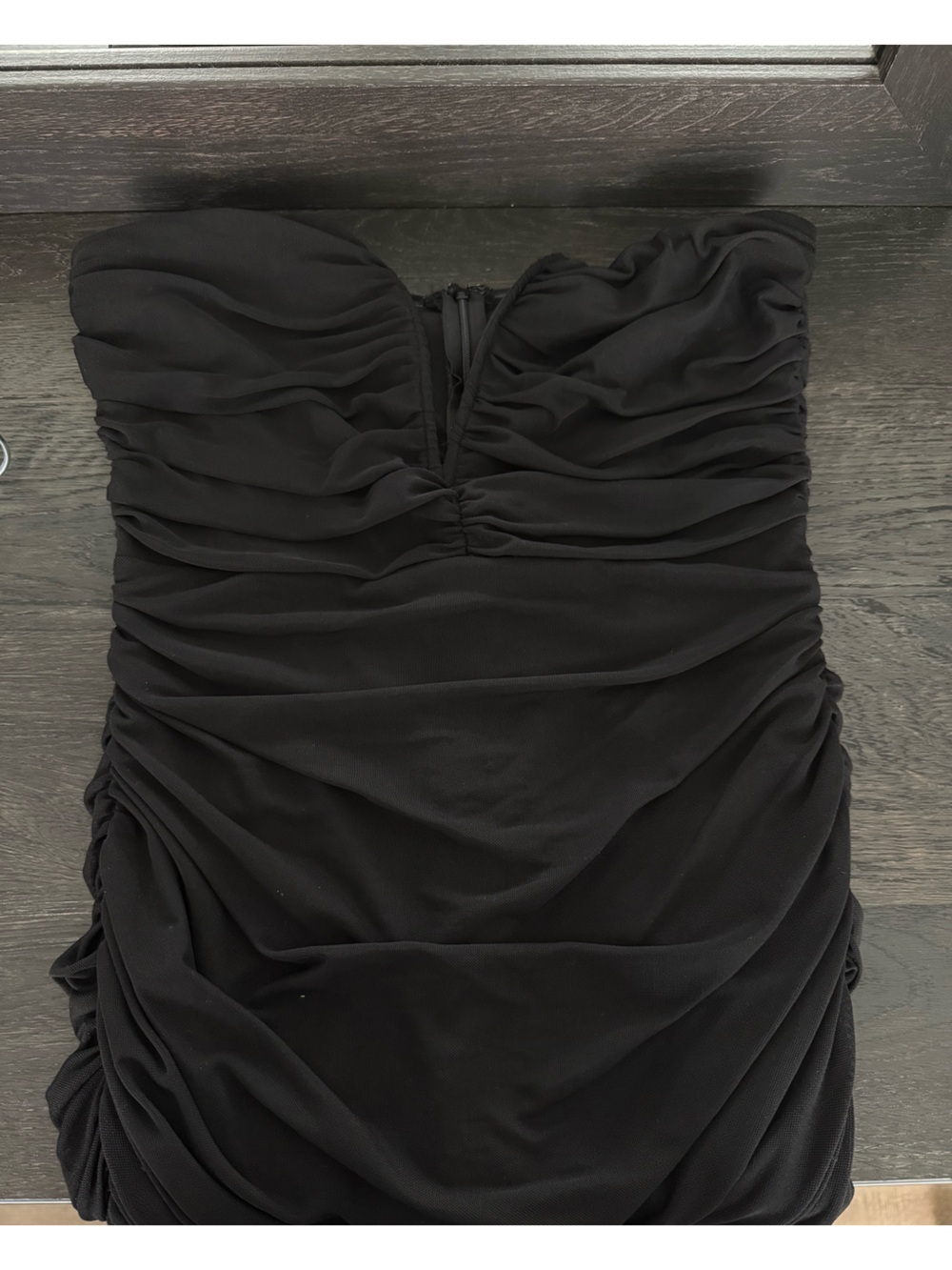 Black Strapless Ruched Mini Dress
